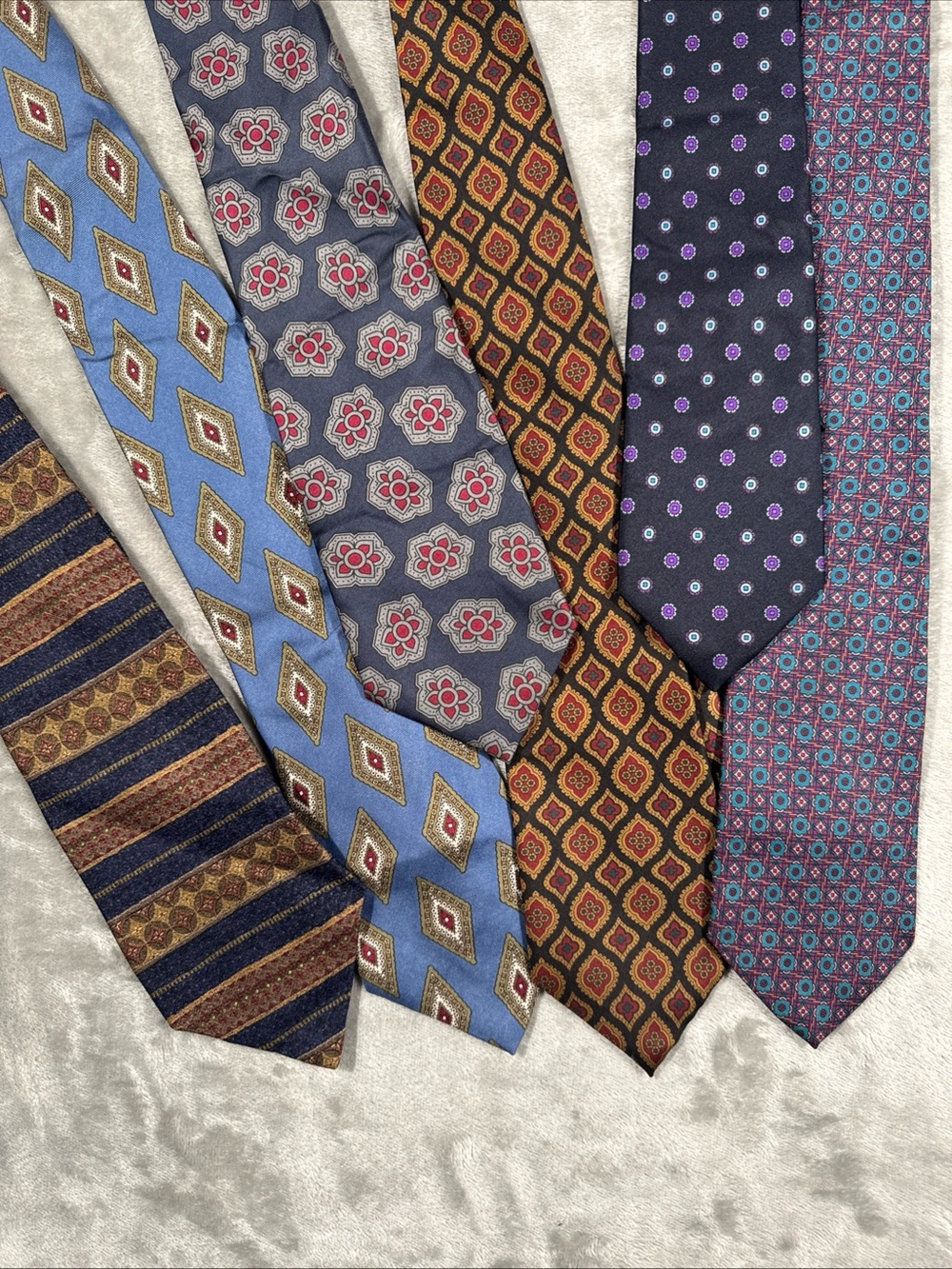 Vintage Men’s Neckties Lot Of 6 Geometric Ties 100% Silk Jsaco Bugatti Wembley